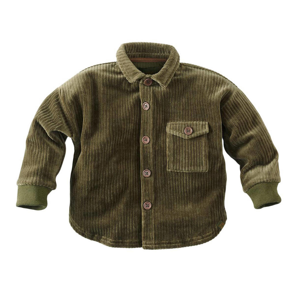 Olijfgroene jongens Z8 corduroy shacket jas Bohus met effen, lange mouwen, klassieke kraag en knoopsluiting