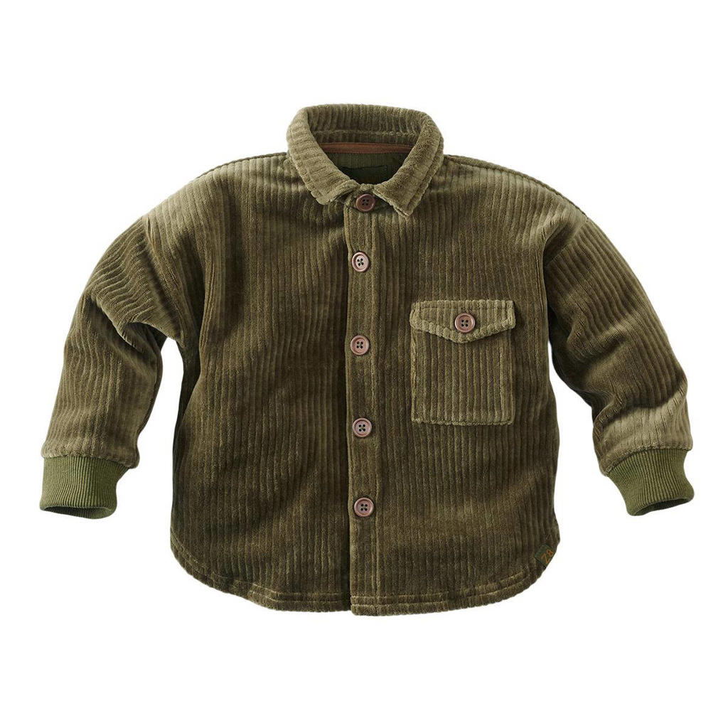 Olijfgroene jongens Z8 corduroy shacket jas Bohus met effen, lange mouwen, klassieke kraag en knoopsluiting