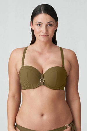 voorgevormde strapless beugel bikinitop Sahara met ribstructuur olijfgroen