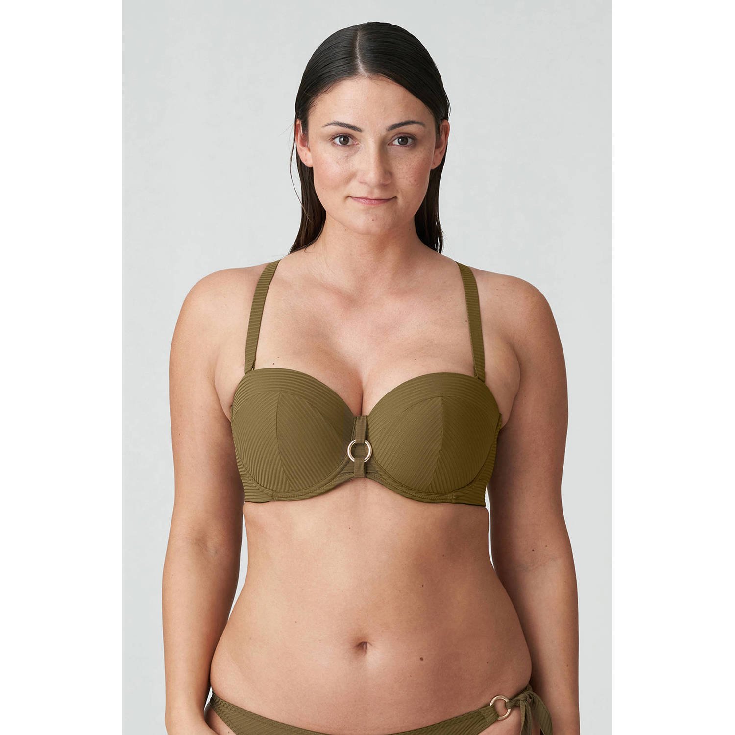 PrimaDonna voorgevormde strapless beugel bikinitop Sahara met ribstructuur olijfgroen