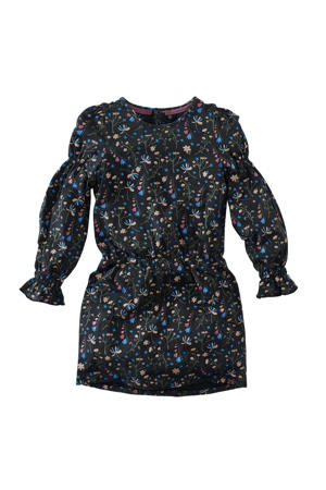 gebloemde jurk Stine antraciet/roze/blauw