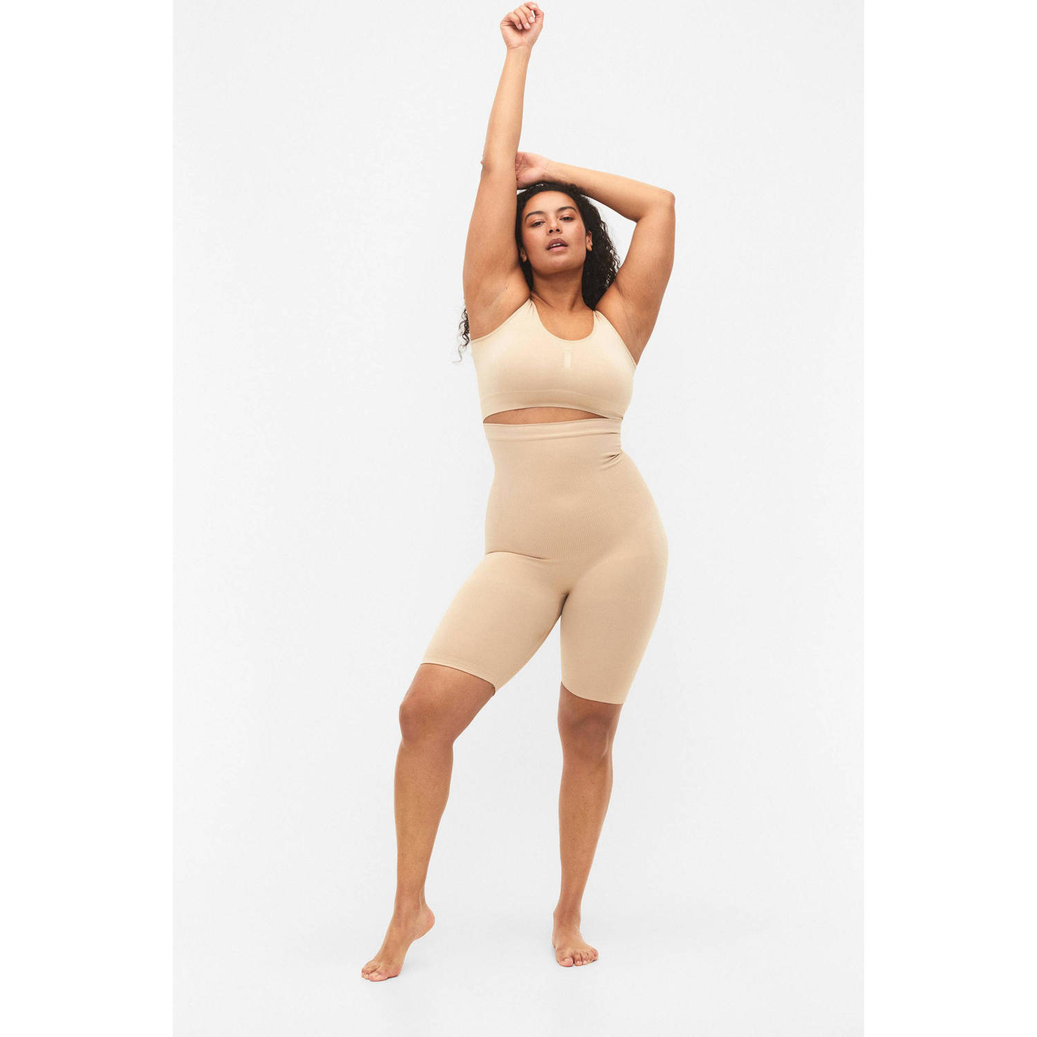 Zizzi high waist corrigerende short lichtbeige