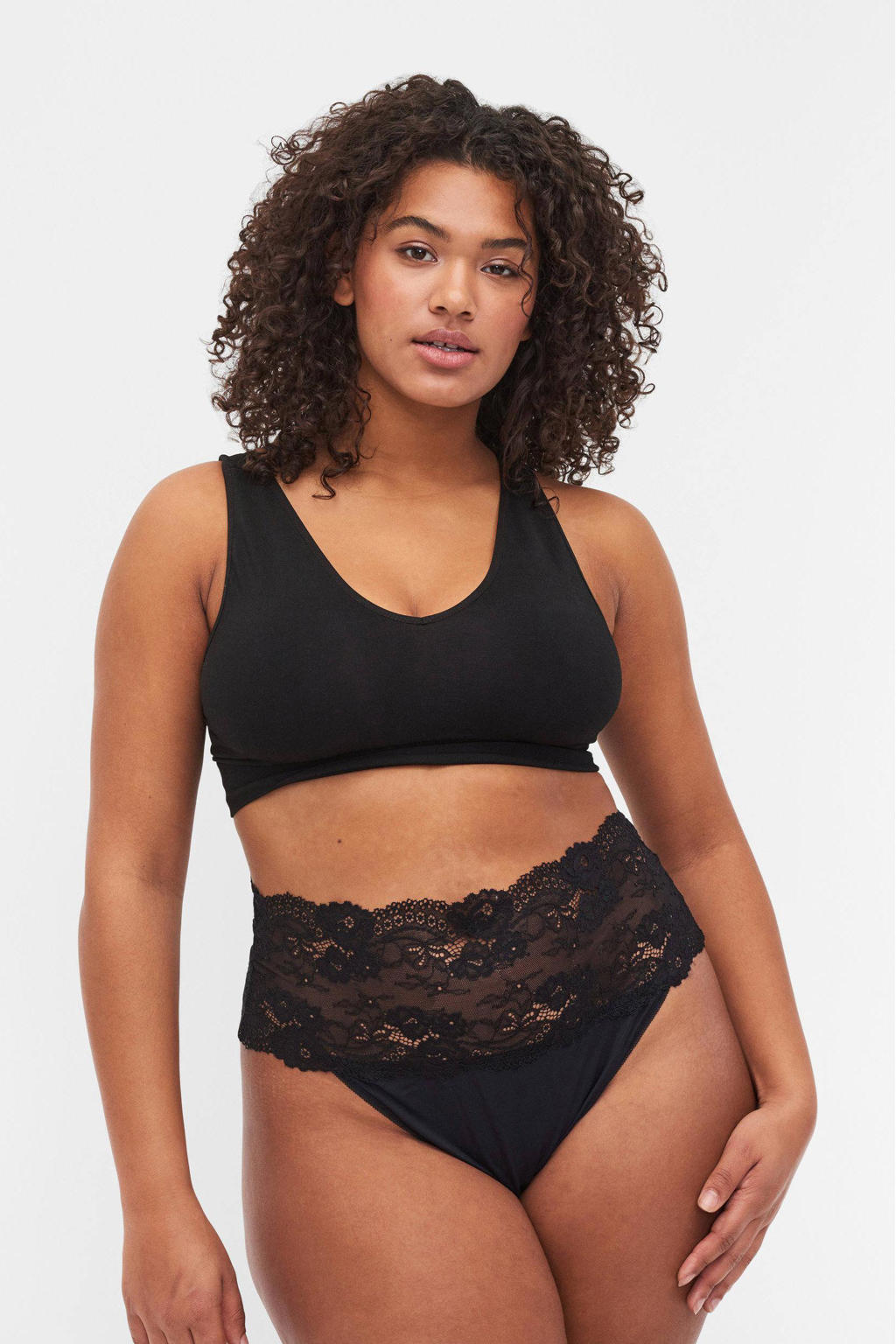Zizzi high waist string LCARA (set van 2) zwart