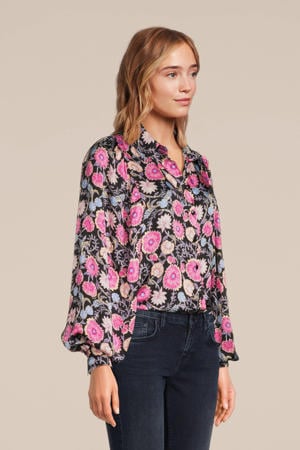 gebloemde blouse Kendall zwart/ roze