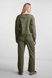 thumbnail: Olijfgroene dames PIECES sweater van katoen met effen, lange mouwen en ronde hals