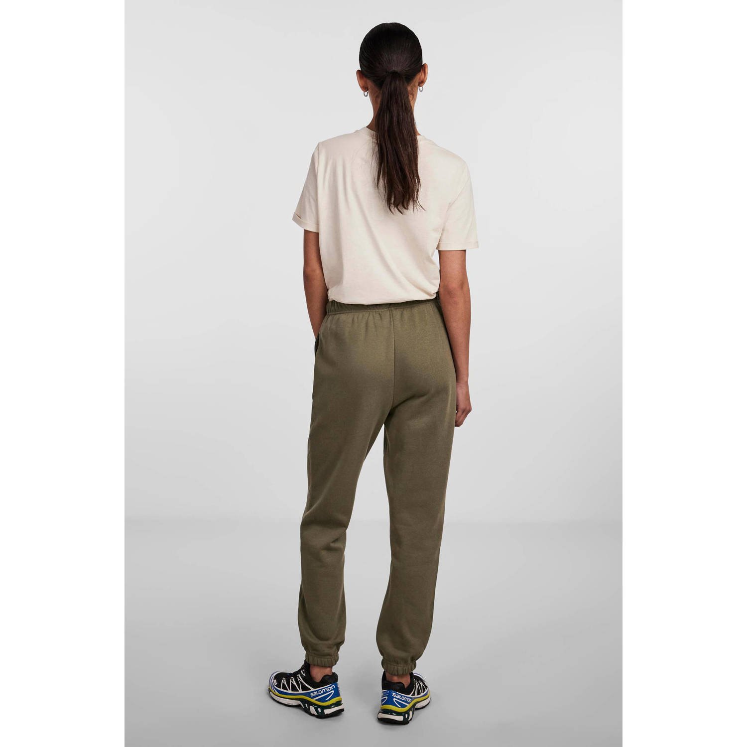 PIECES high waist regular fit sweatpants PCCHILLI olijfgroen