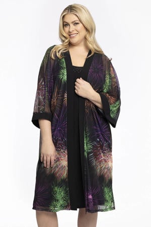 mesh vest met all over print zwart/oranje/groen