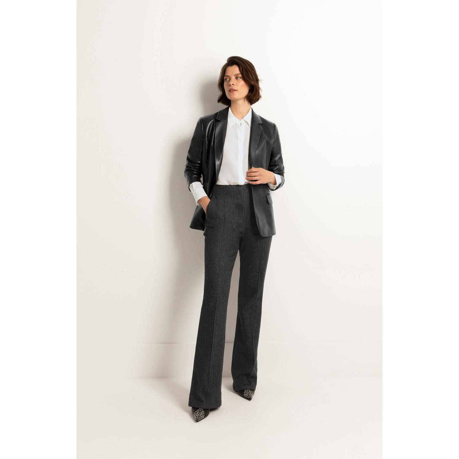 Claudia Sträter imitatieleren getailleerde blazer zwart