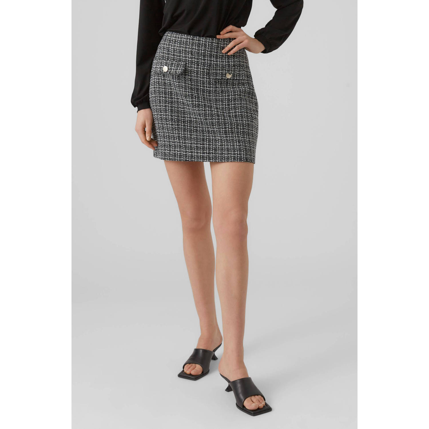 VERO MODA mini rok VMEBON met all over print zwart wit