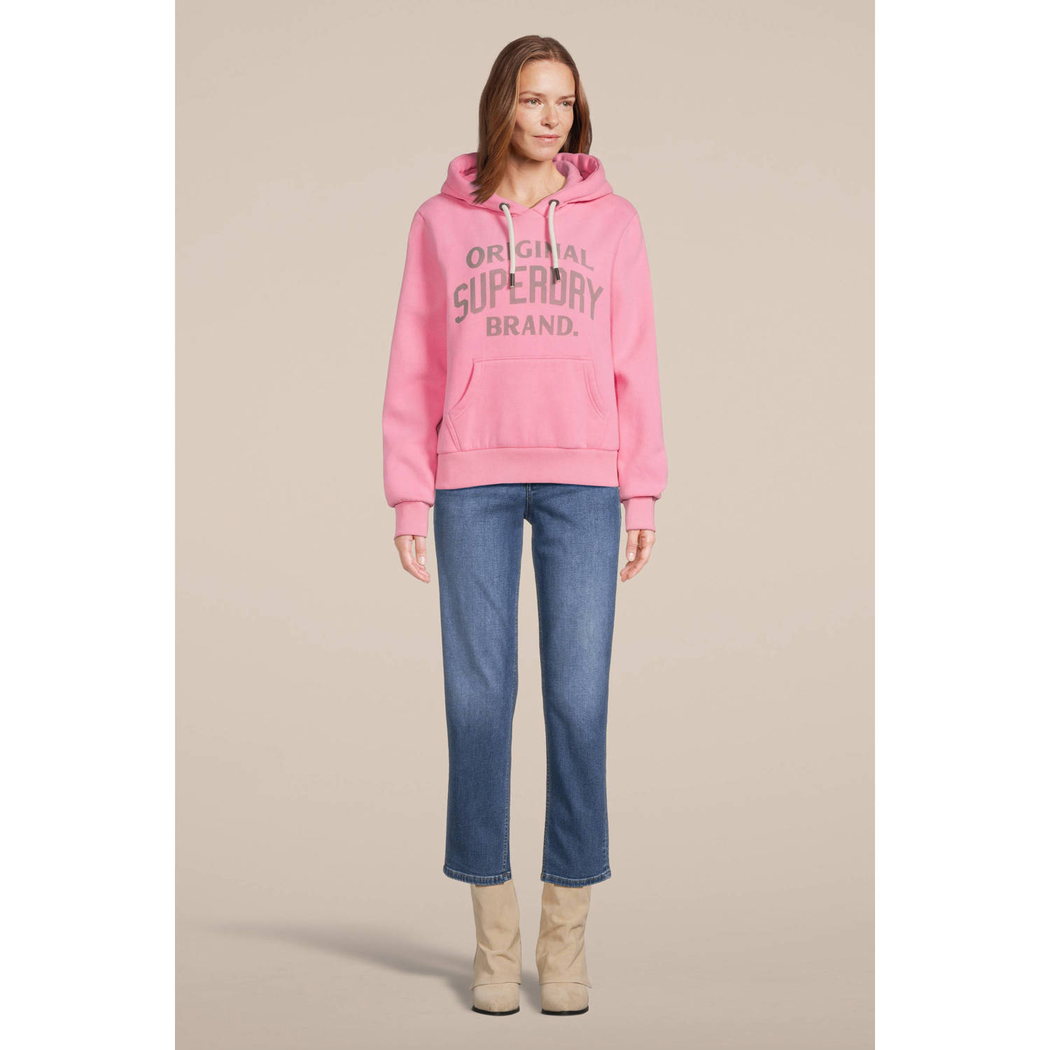 Superdry hoodie ARCHIVE SCRIPT GRAPHIC HOODIE met printopdruk roze