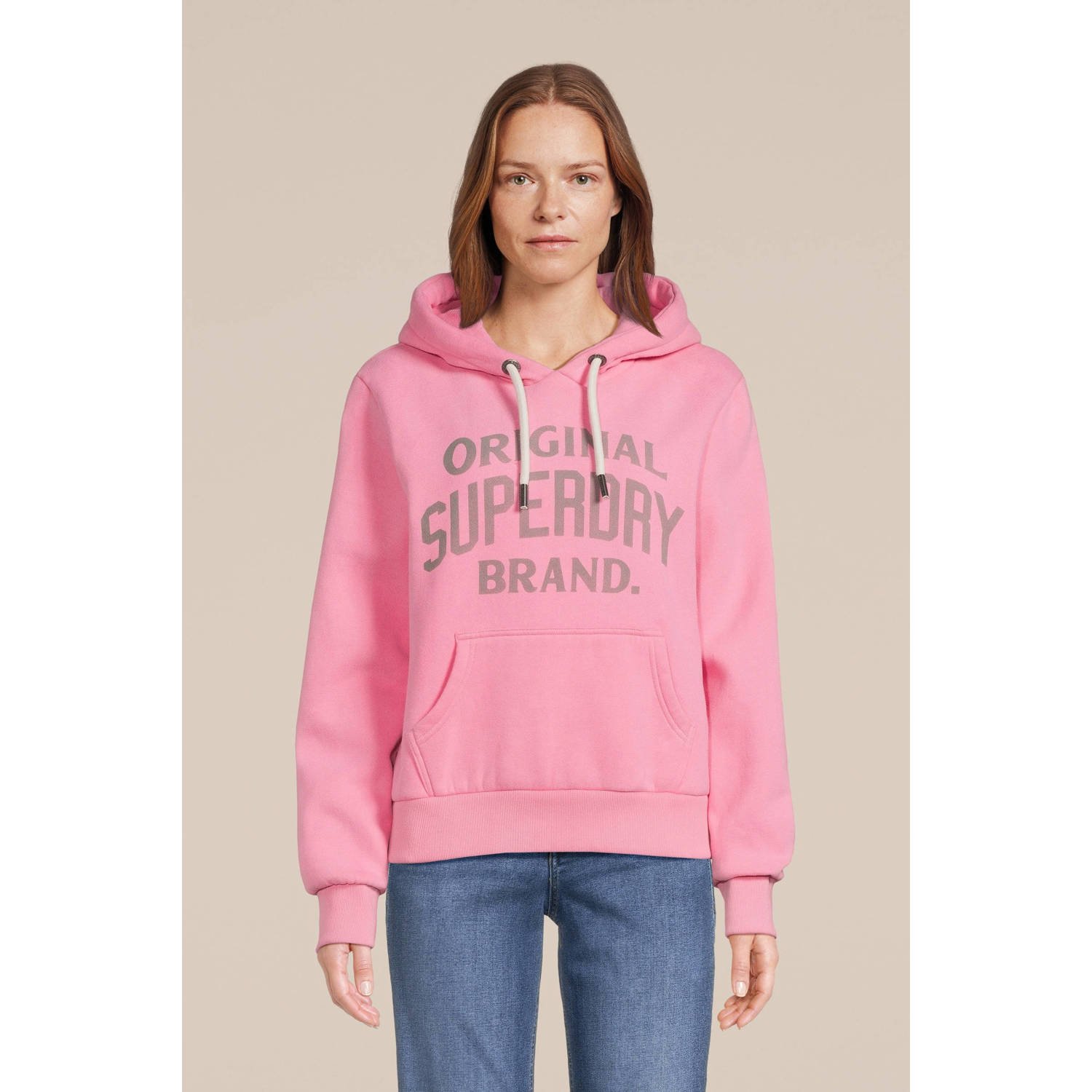 Superdry hoodie ARCHIVE SCRIPT GRAPHIC HOODIE met printopdruk roze