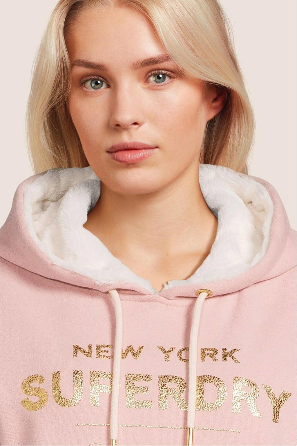 Superdry hoodie LUXE METALLIC LOGO HOODIE met printopdruk roze wehkamp