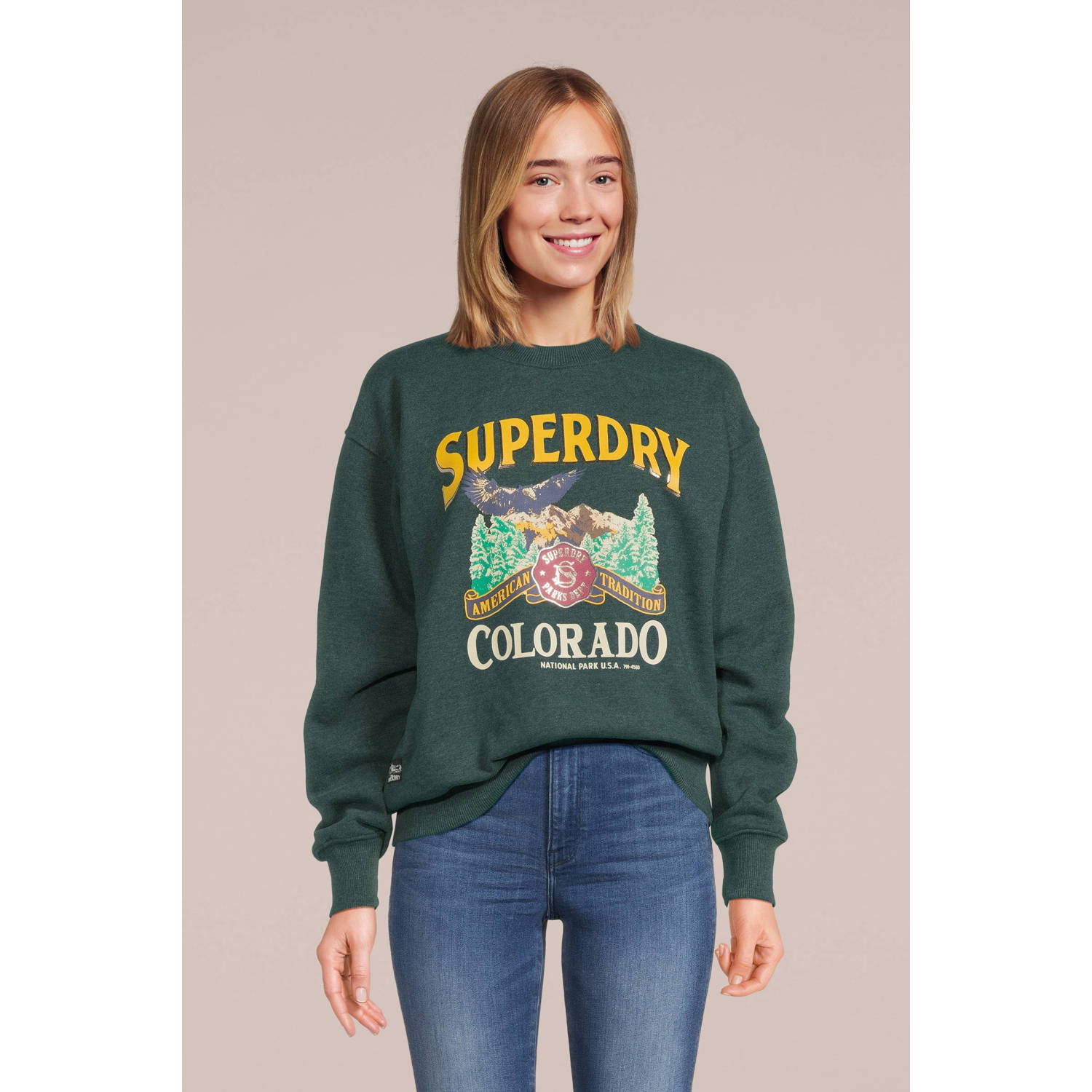 Superdry sweater met printopdruk groen