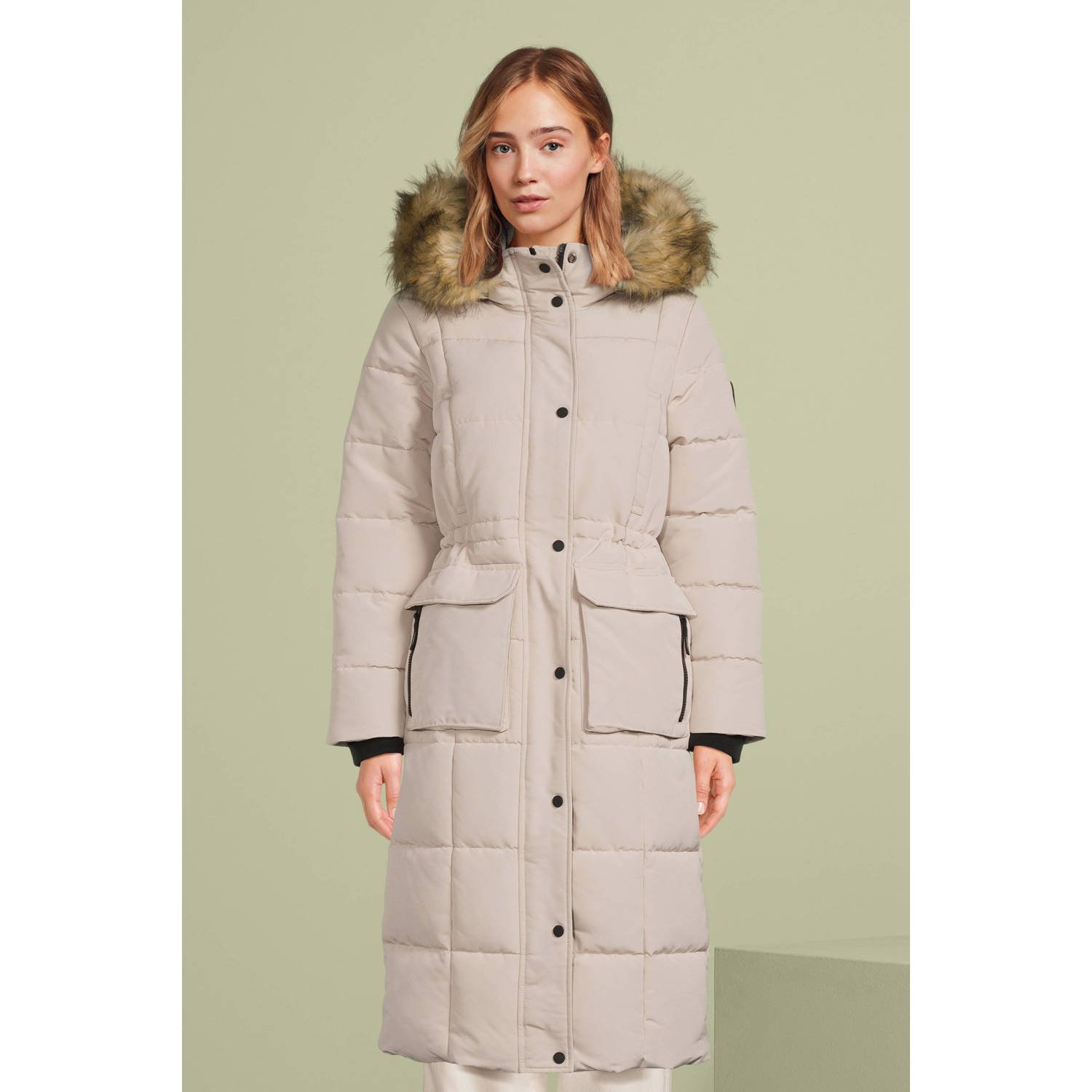 Superdry gewatteerde jas EVEREST LONGLINE PUFFER beige