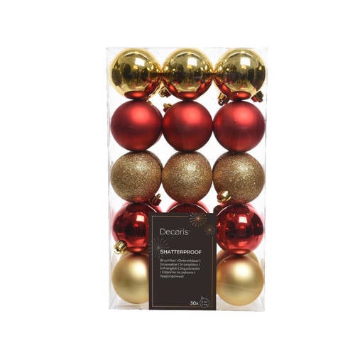 Wehkamp Decoris Kerstballen polystyreen kerstrood/goud shiny matt glitter mix - 30 stuks (ø6 cm) aanbieding