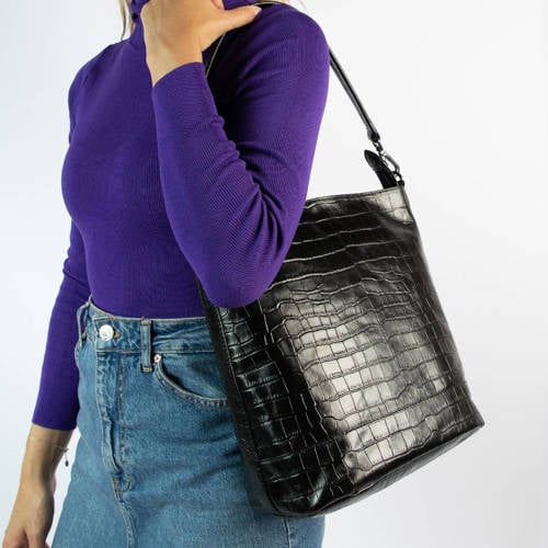 Manfield leren crossbody tas zwart afbeelding