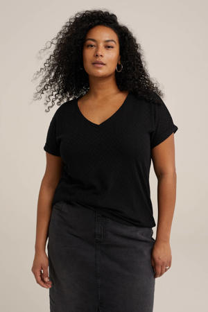 top met textuur zwart