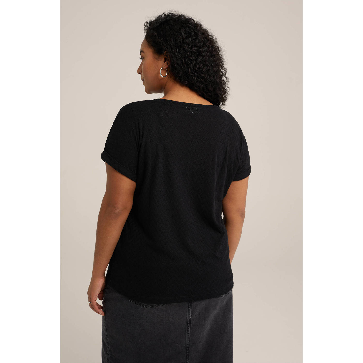 WE Fashion Curve top met textuur zwart
