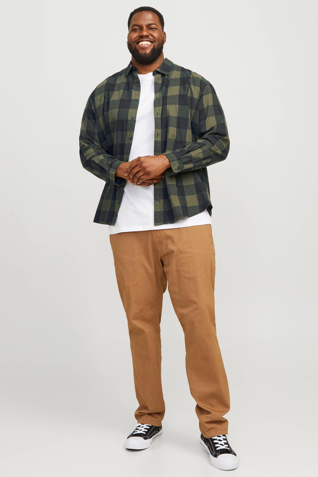 JACK & JONES PLUS SIZE casual overhemd olijfgroen