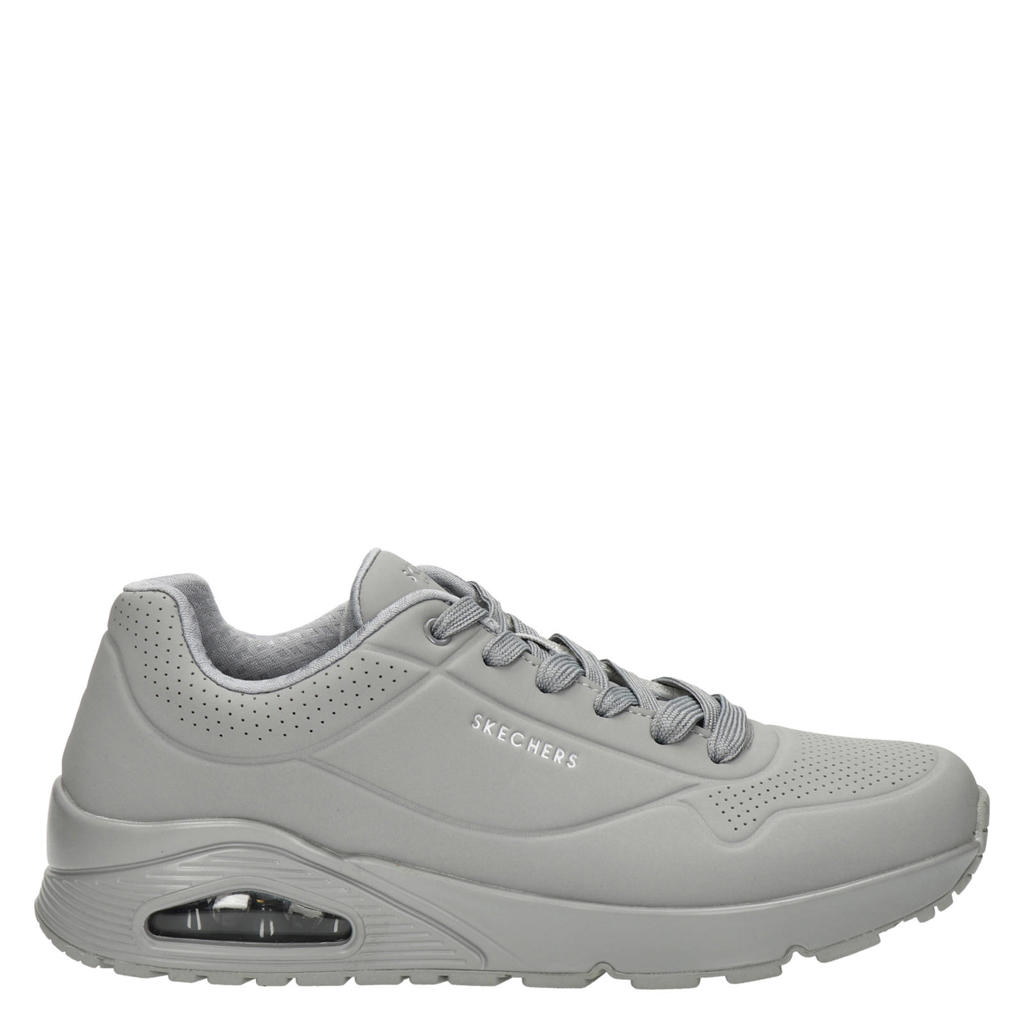 Grijze heren Skechers Street Uno sneakers van imitatieleer/voering: textiel met veters