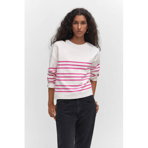 Mango gestreepte sweater wit/roze