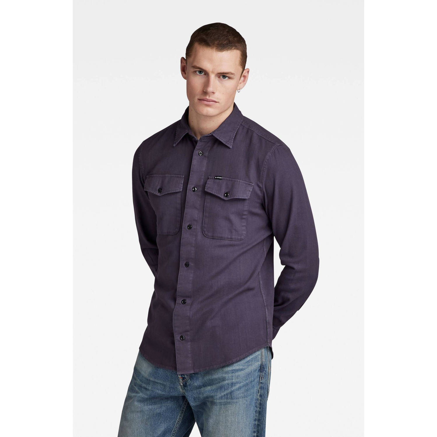 G-Star RAW slim fit denim overhemd Marine grape