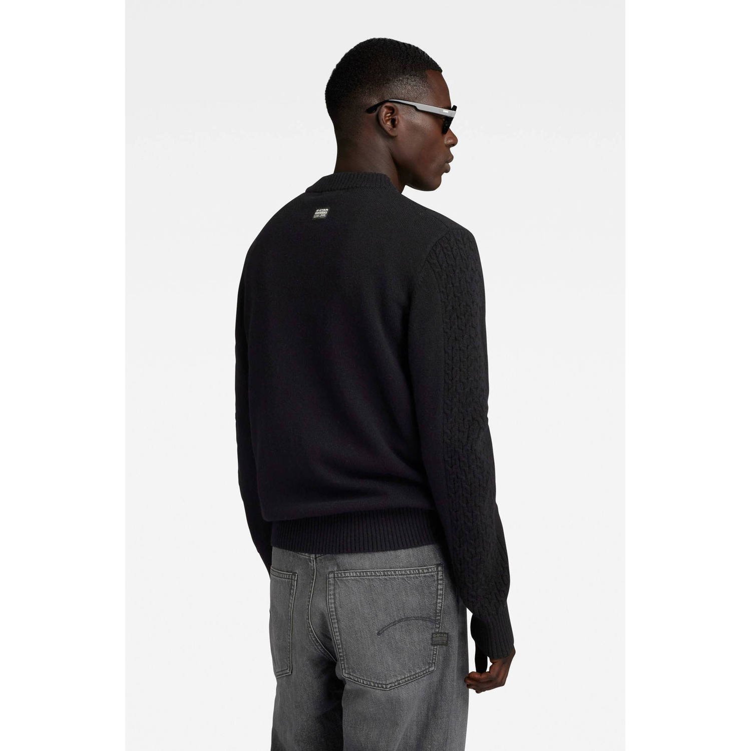 G-Star RAW gebreide kabeltrui met wol black