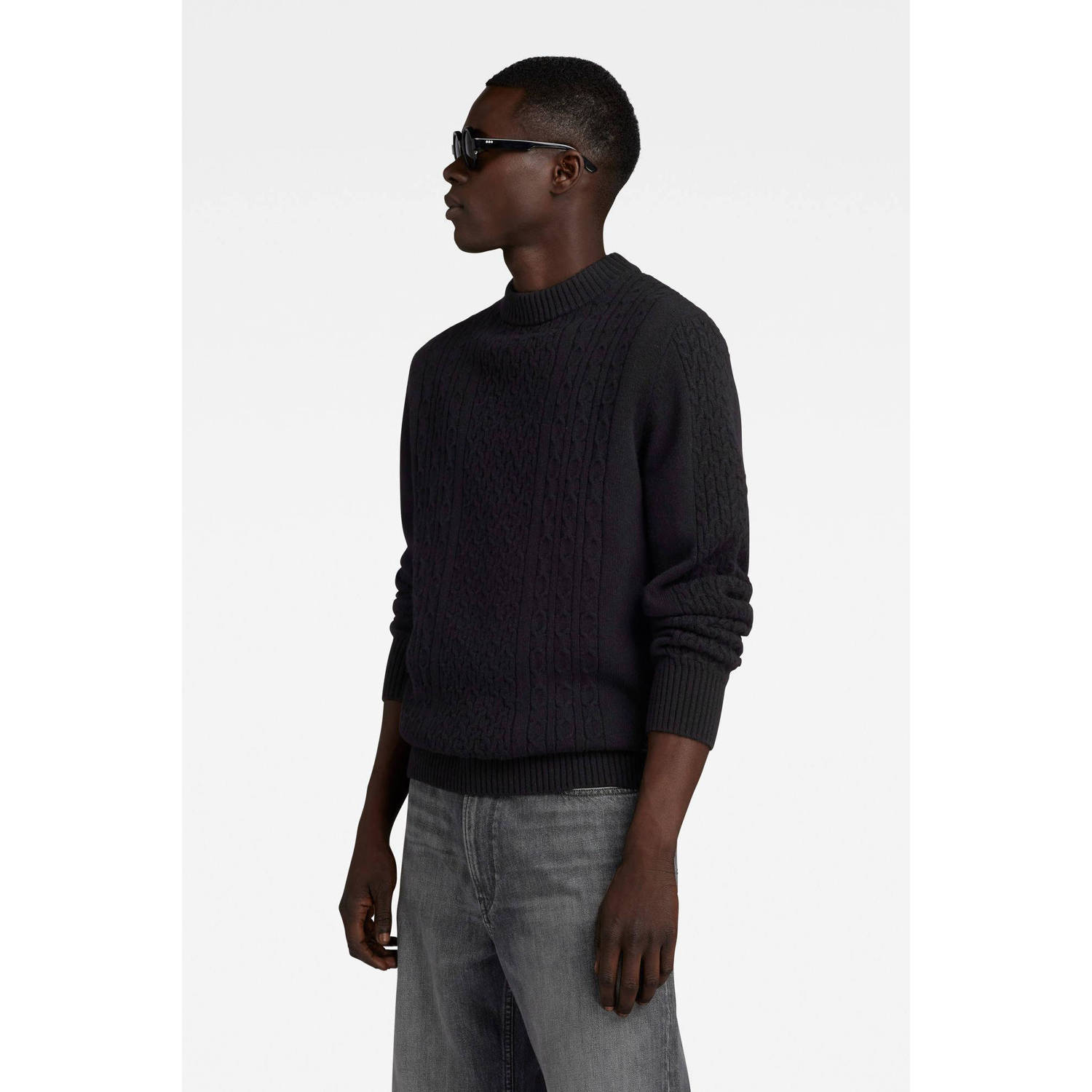 G-Star RAW gebreide kabeltrui met wol black