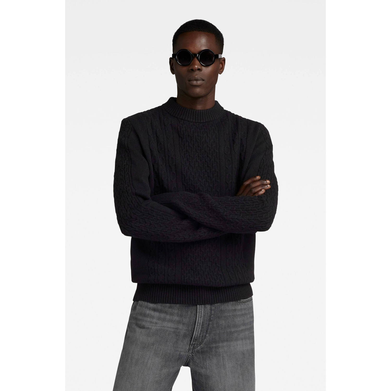G-Star RAW gebreide kabeltrui met wol black