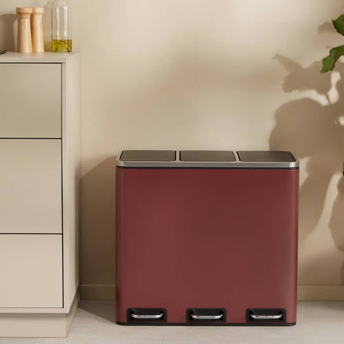 Wehkamp NOUS Living prullenbak - afvalscheiding - (18L+18L+18L) - mat rood aanbieding