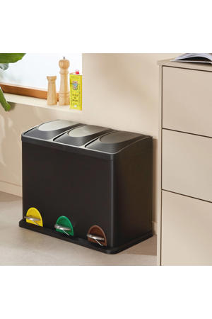 prullenbak - afvalscheiding - (15L + 15L + 15L) - mat zwart