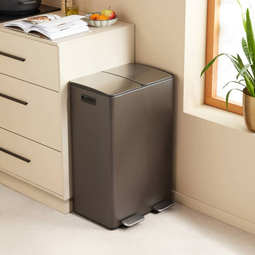 NOUS Living prullenbak - afvalscheiding - (30L + 30L) - mat bruin - Mat bruin