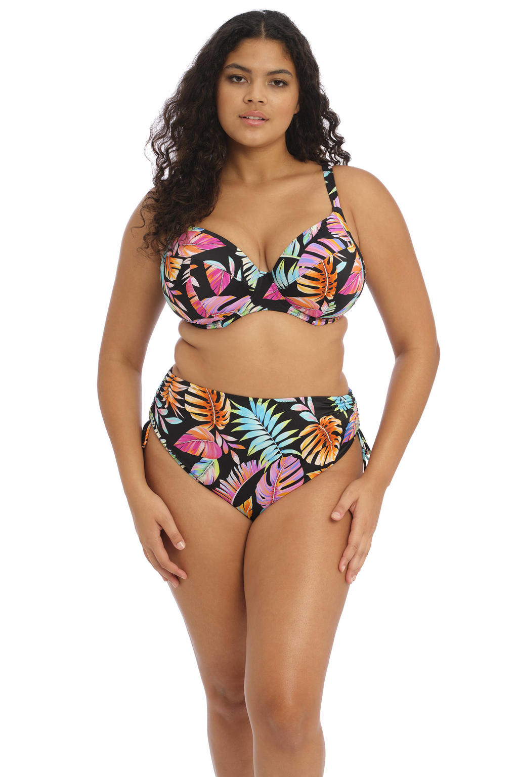 Elomi niet-voorgevormde beugel bikinitop Tropical Falls zwart/roze/oranje