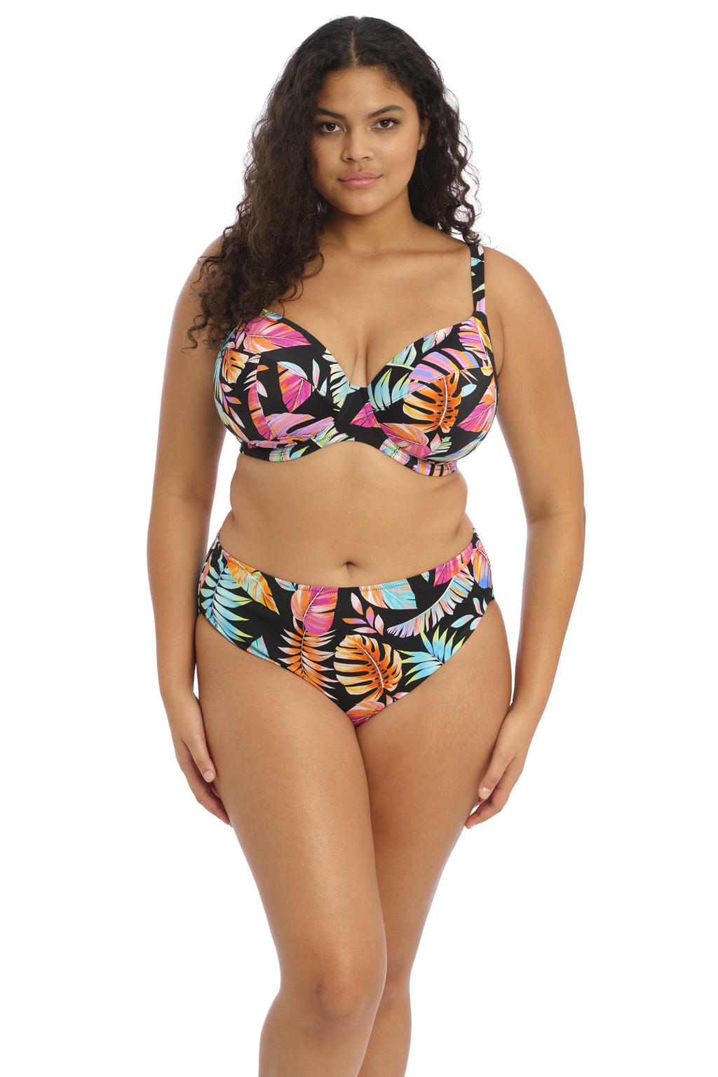 Elomi bikinibroekje Tropical Falls zwart/roze/oranje