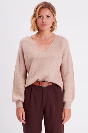 gemêleerde gebreide trui beige