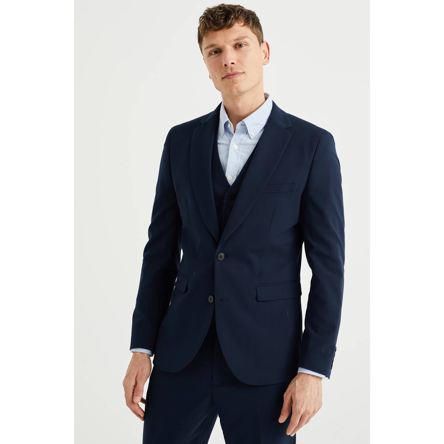 WE Fashion slim fit pak donkerblauw