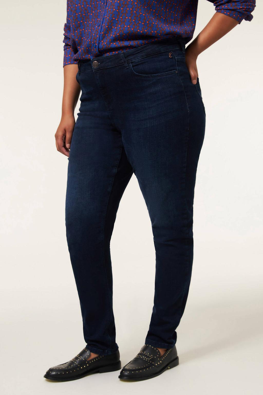 Blauwe dames Miss Etam Plus slim fit jeans Jackie Pl NEW van denim met regular waist en effen