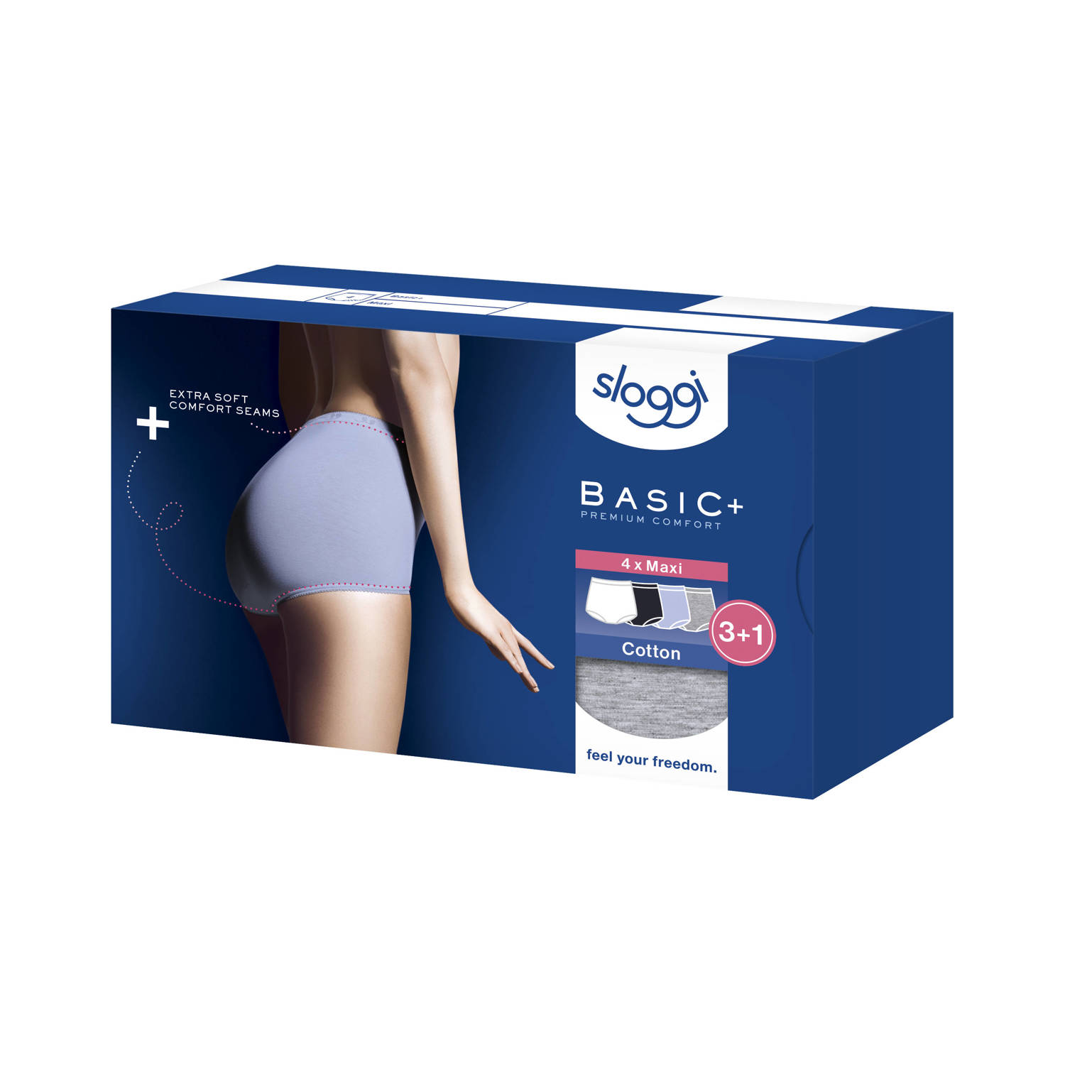 Sloggi Basic+ maxislip (set van 4) donkerblauw grijs wit lavendel