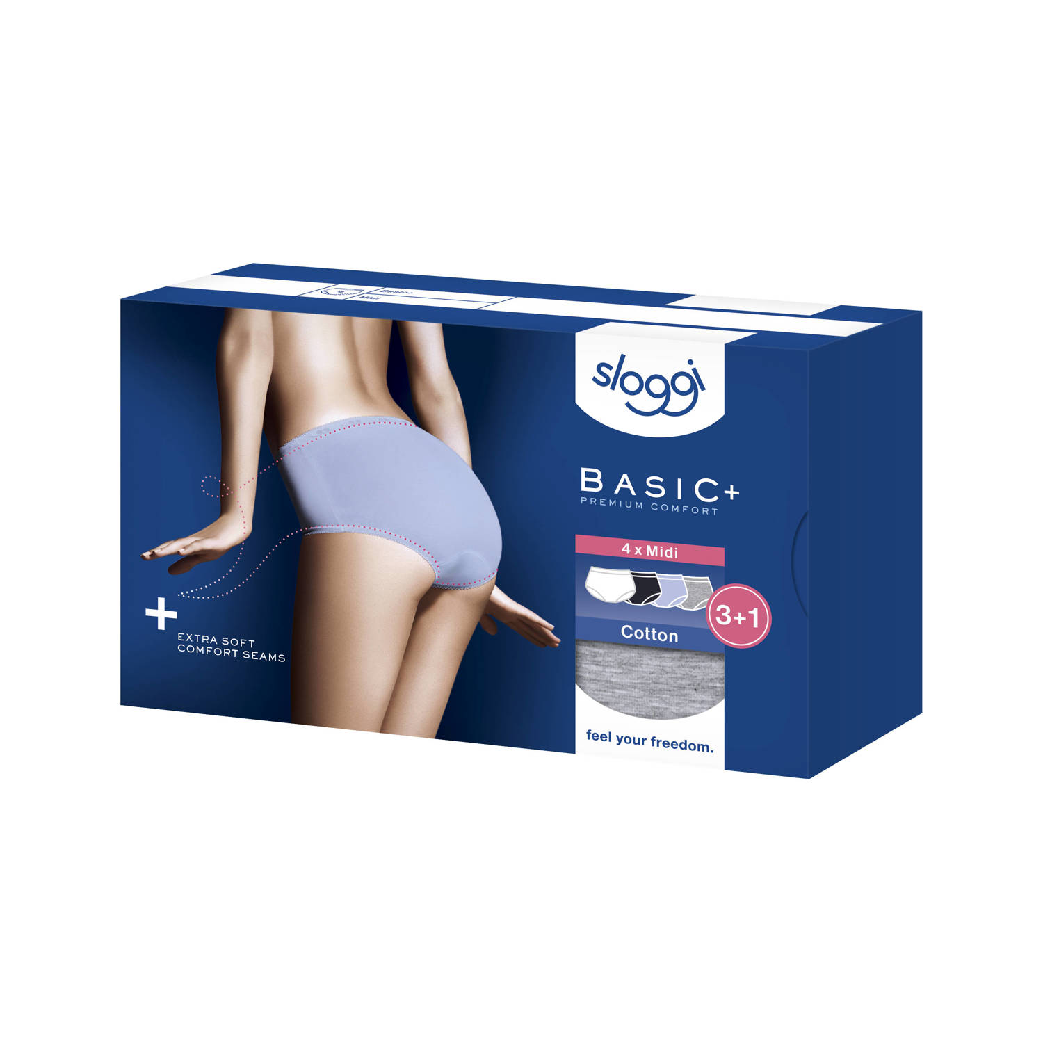 Sloggi Basic+ hipster Midi (set van 4) donkerblauw grijs wit lavendel