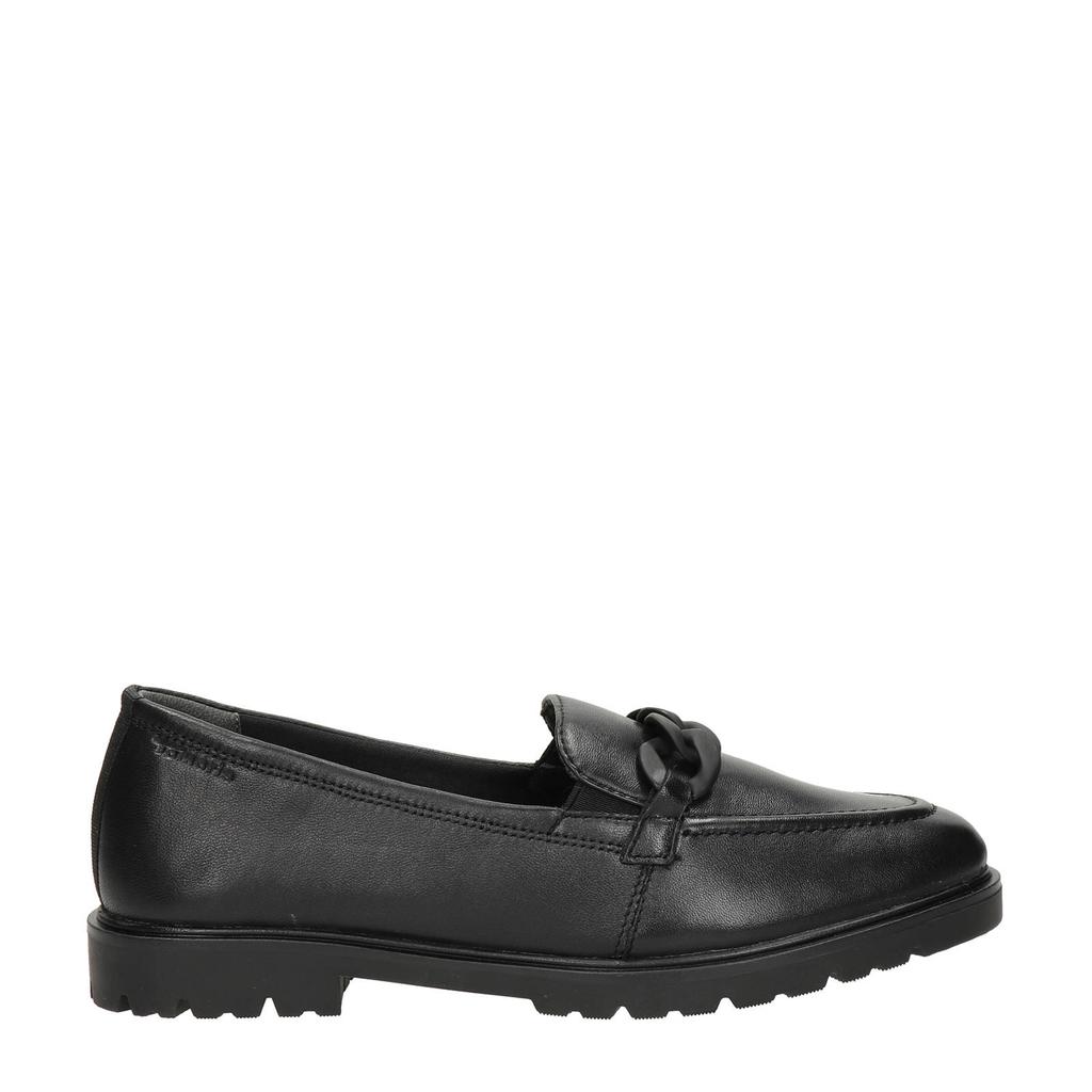 Zwarte dames Tamaris leren loafers met ketting