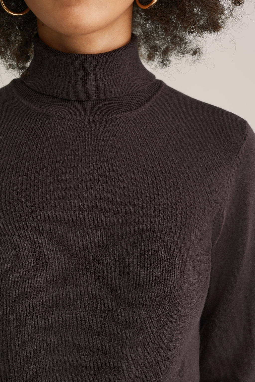 WE Fashion fijngebreide coltrui donkerbruin wehkamp