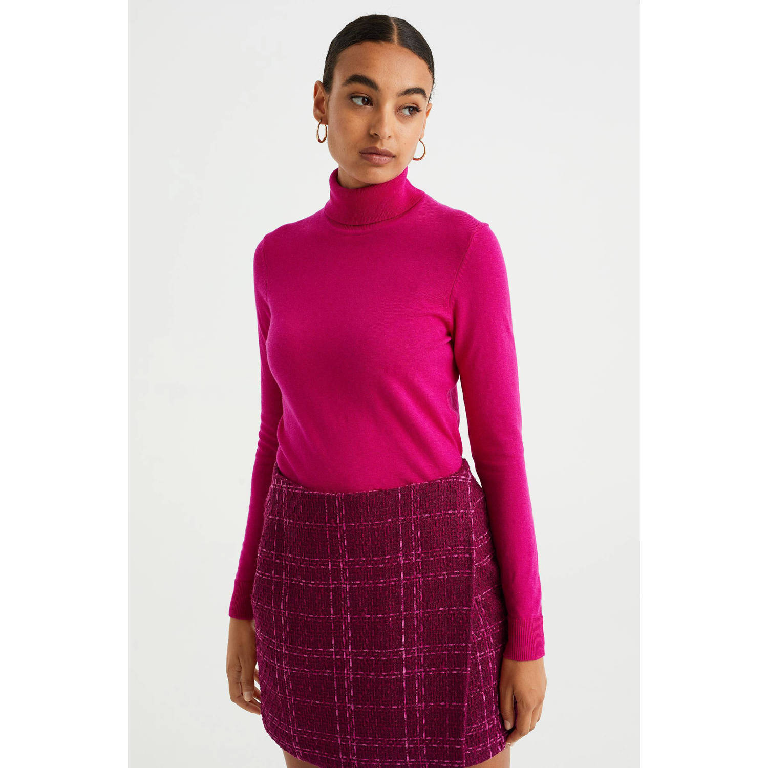 WE Fashion fijngebreide trui met wol roze