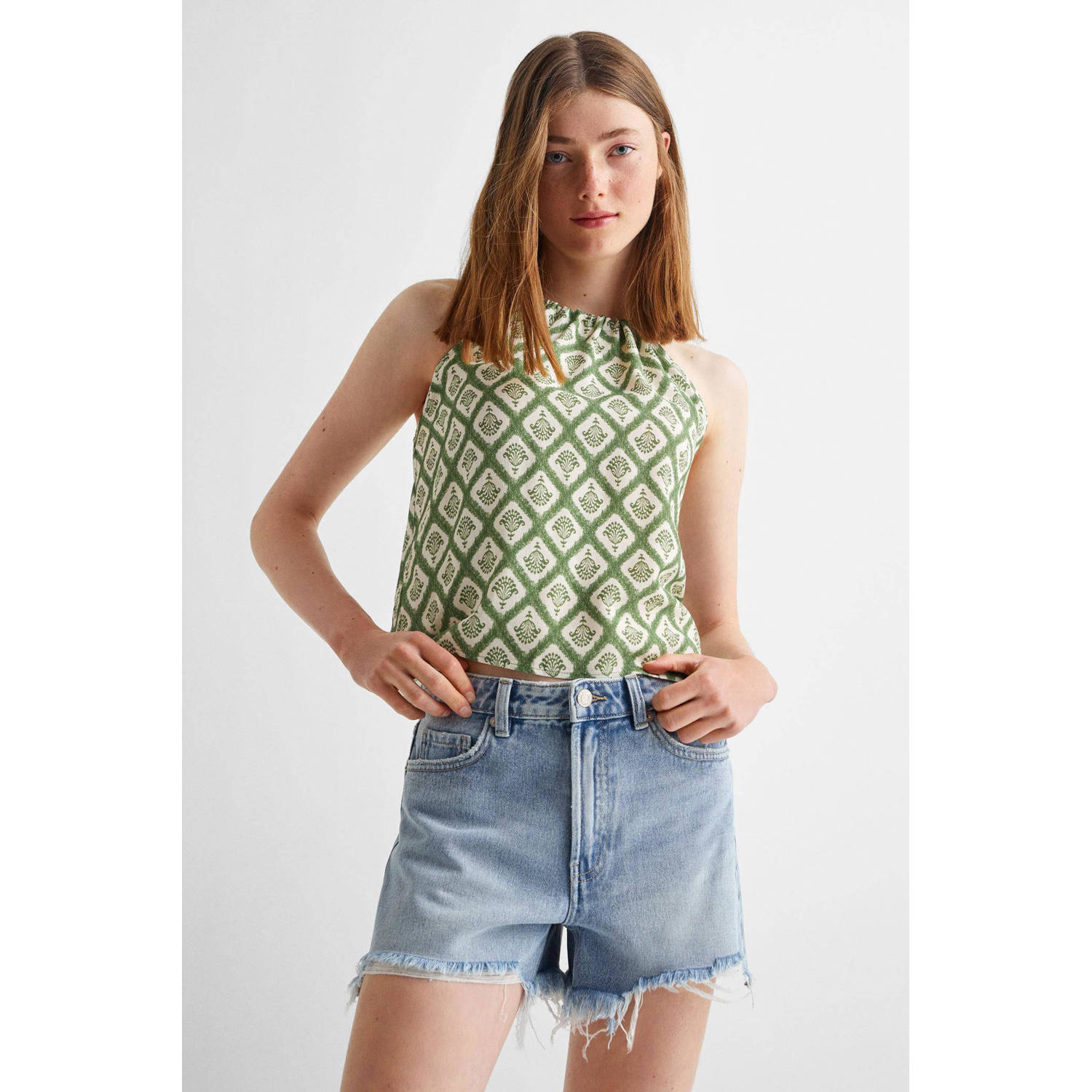 Mango Kids straight fit denim short lichtblauw