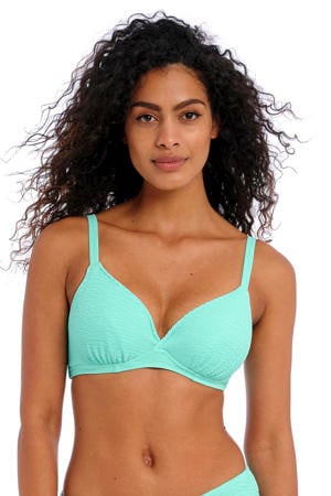 niet-voorgevormde beugel bikinitop met textuur Ibiza Waves turquoise