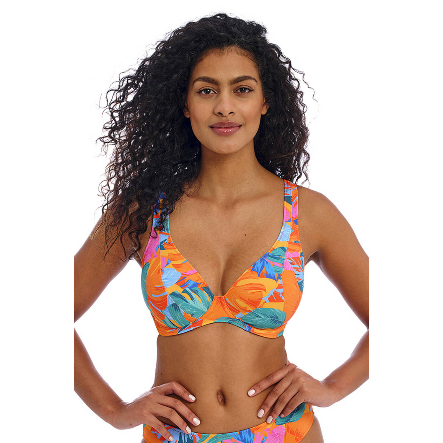 Freya niet-voorgevormde beugel bikinitop Aloha Cost oranje turquoise roze