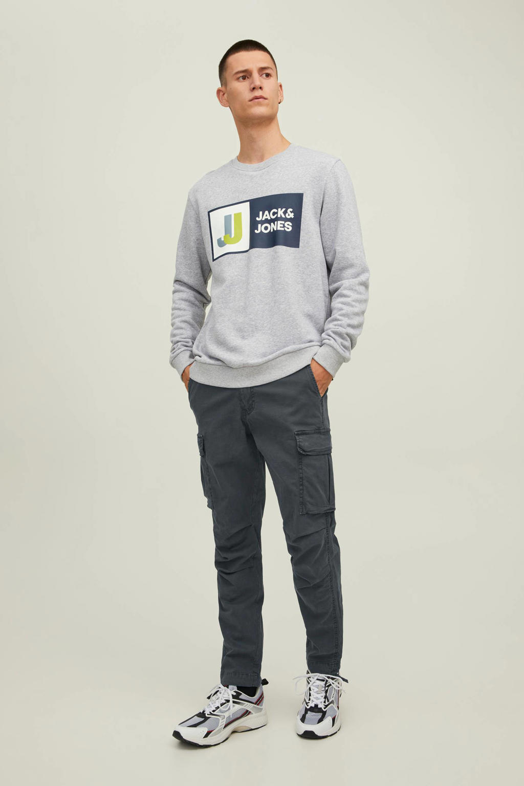 JACK & JONES PANTS STUDIO tapered fit cargobroek JPSTACE asphalt
