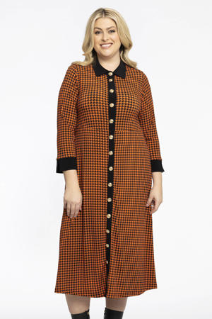 blousejurk DOLCE van travelstof met all over print oranje/zwart