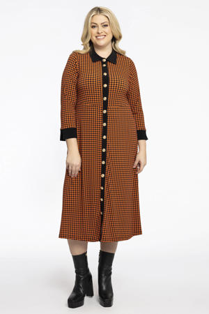blousejurk DOLCE van travelstof met all over print oranje/zwart