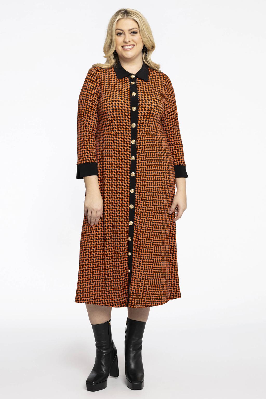 YOEK blousejurk DOLCE van travelstof met all over print oranje/zwart
