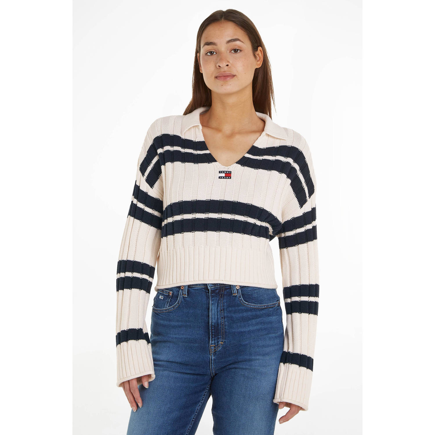 TOMMY JEANS Dames Truien & Vesten Tjw Bxy Crp Stripe Sweater Ext Wit